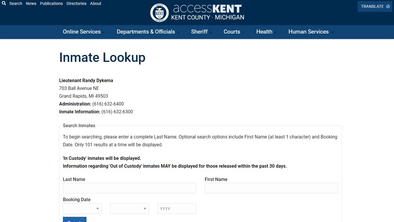 Inmate Lookup | Access Kent - Kent County, Michigan